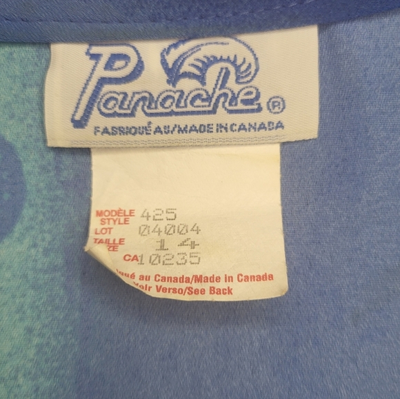 Vintage 80s Panache Floral Pleated Dress Blue Spring Size 14 Made in Canada A53 - Picture 9 of 15